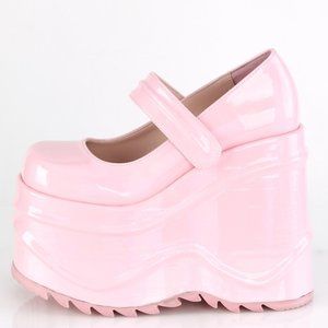 Coquette Goth Platform Mary Jane Wedge Shoes